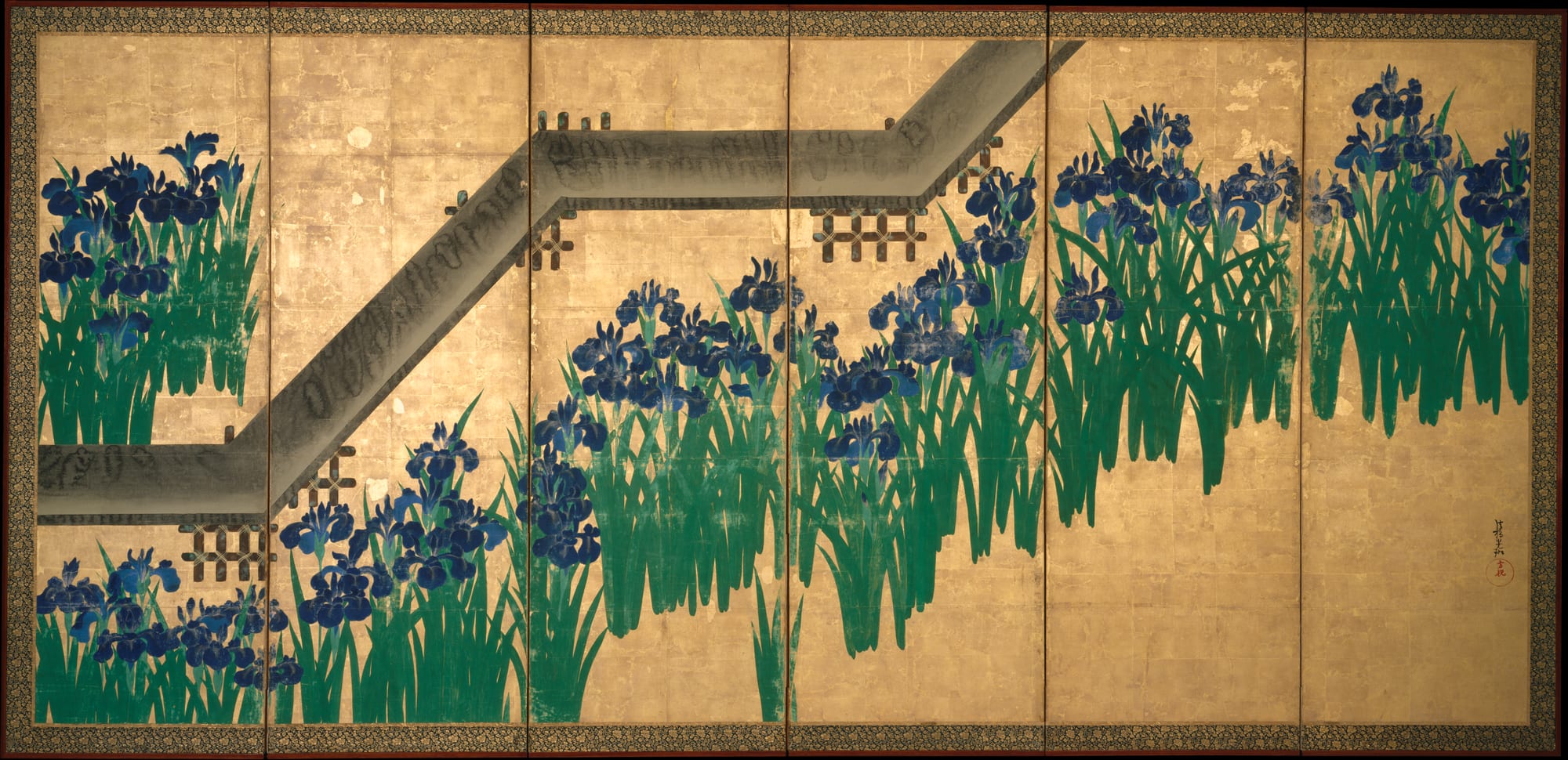 Irises at Yatsuhashi, Ogata Kōrin