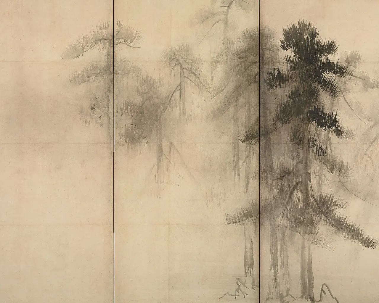 Pine Trees, right-hand screen, Hasegawa Tōhaku, late 16th century